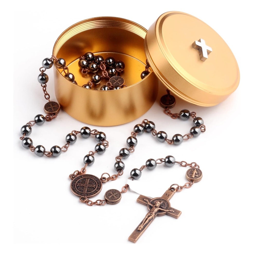 6mm Hematite Stone Rosary & Box